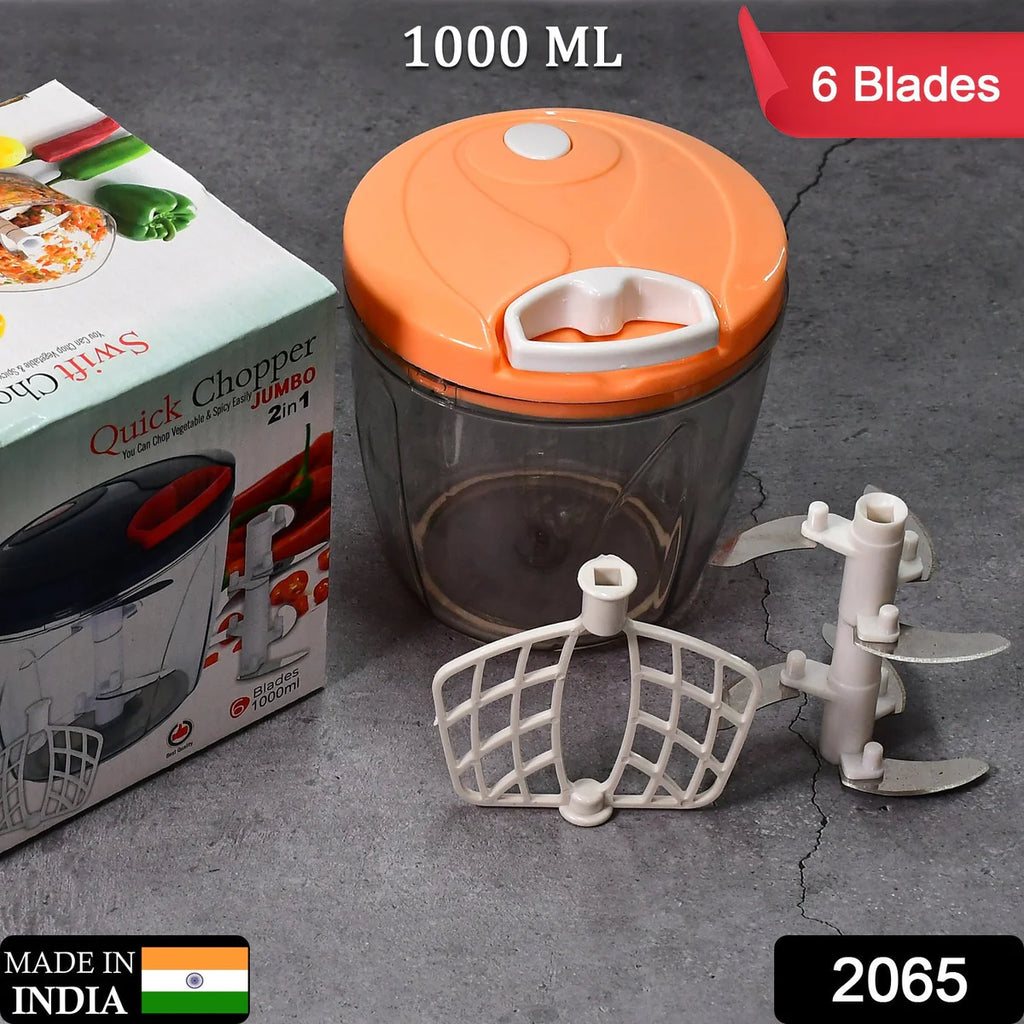 6 BLADE 2IN1 MANUAL FOOD CHOPPER, COMPACT & POWERFUL HAND HELD VEGETABLE CHOPPER (1000Ml)