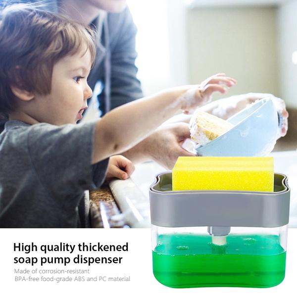 2-in-1 Liquid Soap Dispenser on Countertop with Sponge Holder