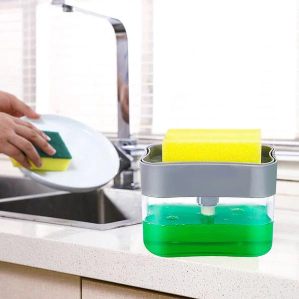 2-in-1 Liquid Soap Dispenser on Countertop with Sponge Holder