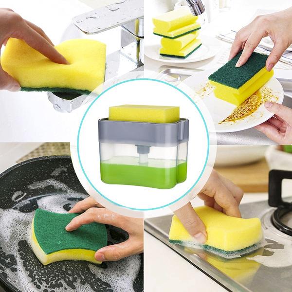 2-in-1 Liquid Soap Dispenser on Countertop with Sponge Holder